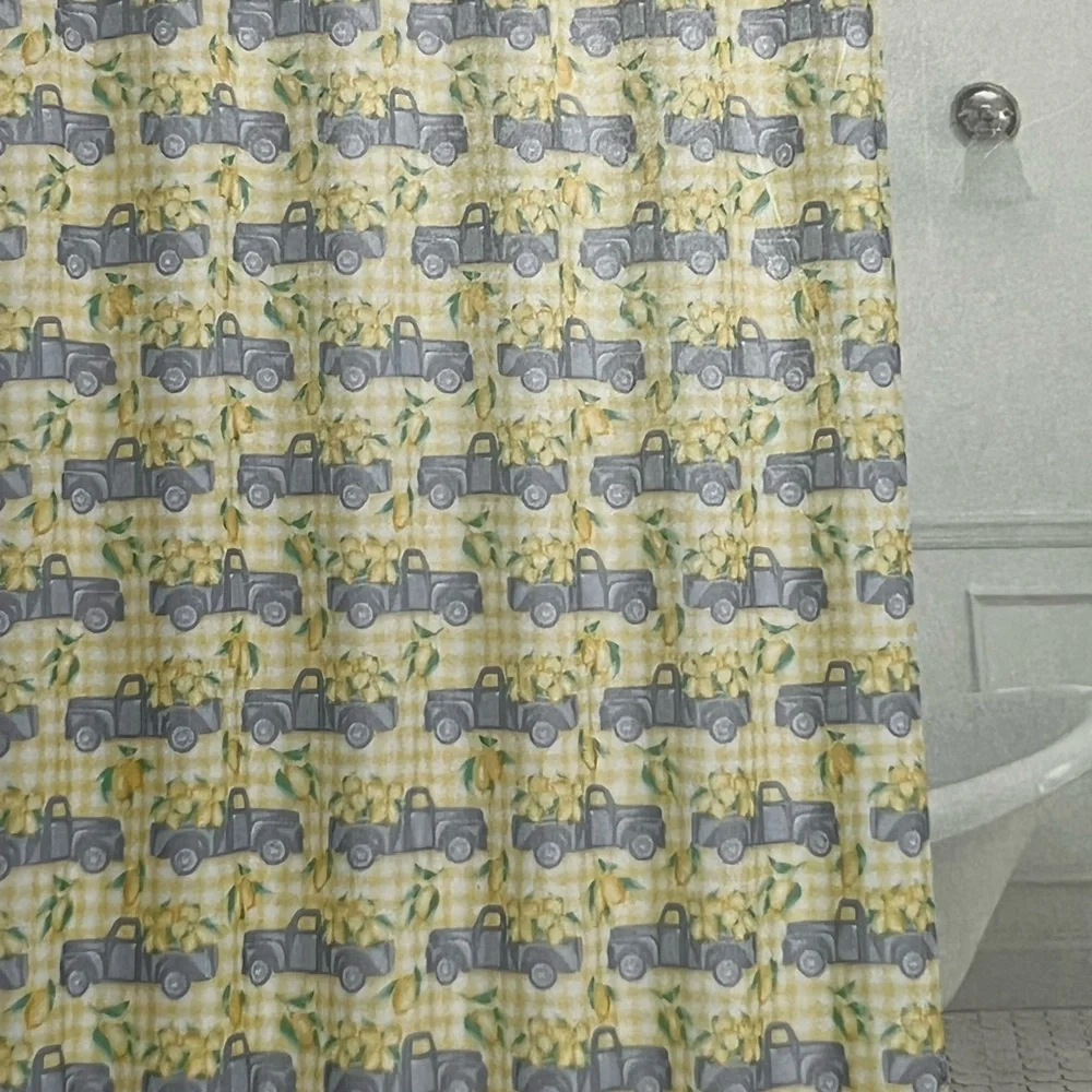 Farmhouse Lemon Rustic Truck Fabric Shower Curtain Set